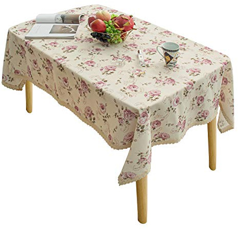 YEESSION Floral Print Rectangle Tablecloth 52 x 70 Inch Stain Resistant and Waterproof Wine Table Cover for Kitchen Dining Indoor Outdoor Buffet Tabletop Decoration (Beige)