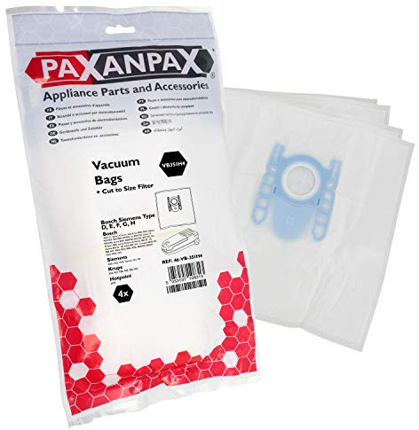 Paxanpax VB351H4 Compatible SMS Bags & Filter Kit Bosch Siemens 'Type D,E,F,G,H' Activa, Alpha, Kids & Fun, Super VS Series (Pack of 4+1)