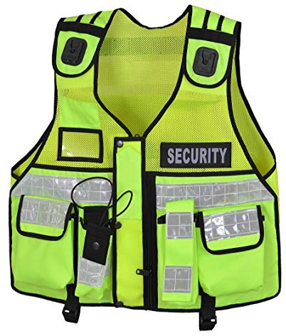 High Visibility Security Vest – Reflective Tactical Safety Vest with Multi-Pockets, Radio Holder & Zipper Front – Breathable Mesh for Security Officers, Wardens, Patrol, Outdoor Work (Unisex)
