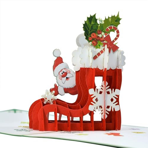 Santa Claus Red Gift Stocking 3D Pop Up card.A Delightful holiday surprise greeting card gift for kids, friends, family and loved ones. For Christmas decor and parties.15cmx15cm
