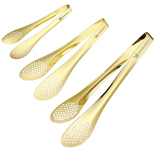 MSY BIGSUNNY Chef Küchenzange Edelstahl Essen Serviezange Buffet Zange Set von 3 (Golden 17.8cm,23cm,28cm)