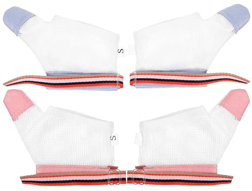 cabilock 2 pares de protectores de dedos para chupar el pulgar para bebé, sin arañazos, transpirable, protector de pulgar con banda para la muñeca para bebés, niños y niñas, color blanco