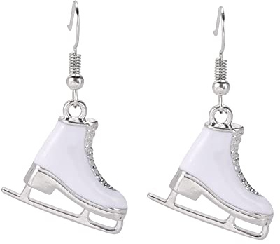 TEAMER 3D Turquoise Crystal Ice Skate Earrings Figure Skating Pendant Skater Earrings Jewelry Gifts for Women (White Enamel)