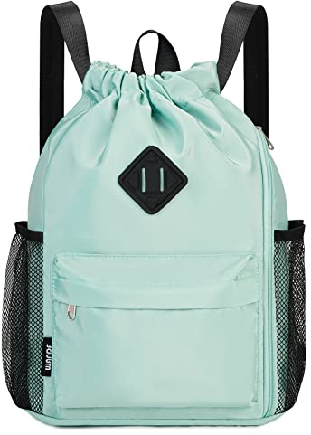 WANDF Drawstring Backpack Sports Gym Bag with Shoes Compartment, Water-Resistant String Backpack Cinch for Women Men