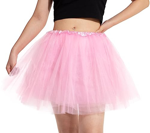 DGSHIRLDJO Gonna Tulle Donna Tutu di Tulle, 4 Strati di Elastico Classico Gonna tutù Adolescente Adulto Adatto per Mascherata Halloween Costume Danza (Rosa)