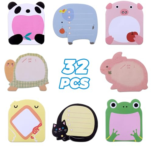 JIANTA 32 Paket Haftnotizen Klebezettel, 640 Blatt Haftnotizen für Kinder, Cartoon Niedlicher Sticky Notes, Selbstklebende Notizblöcke, Kleine Blöcke für Schüler Mitgebsel Kindergeburtstag