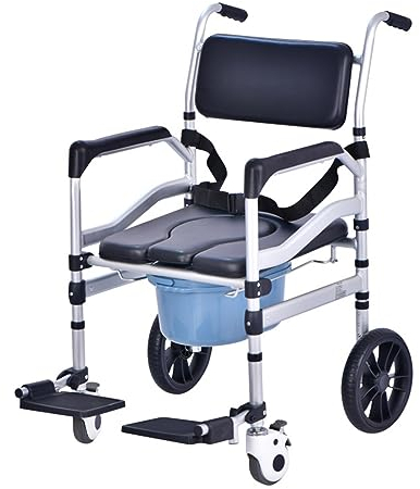 Ywanwj Sedia Comoda WC per Anziani Con Rotelle, Sedia Con Buco WC Comoda WC Portatile Sedia Con Buco WC Toilette per Anziani E/O Disabili, Sedia a Rotelle Foro Bagno Sedile Imbottito
