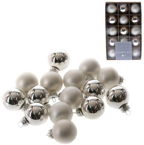 Annastore 15 x Mini Baumkugeln aus Glas Ø 3 cm zum Hängen - Baumschmuck Glas - Kleine Christbaumkugeln - Kleine Weihnachtskugeln aus Glas (Silber - Ø 3 cm)
