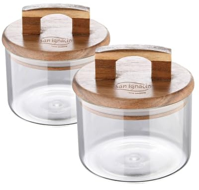 San Ignacio Set de Botes 400ml + 500ml Vidrio de Borosilicato y Tapas de Madera de Acacia