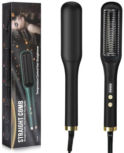 flintronic Cepillo Alisador Pelo, Planchas de Pelo con Iones Negativos, Peine Alisador de Pelo Portátil, 4 Temperaturas, 130 °C-200 °C, Anti Encrespamiento, Calentamiento Rápido (Negro)