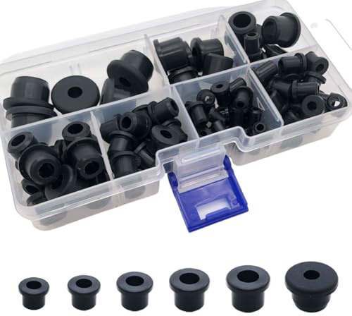 100PCS T-Type Rubber Grommet kit 6 Size Silicone Grommets for Wiring Automotive Rubber Firewall Hole Plug Cable Wire Protection,Drain Holes in Irrigation Systems etc(3/16 1/4 5/16 3/8 1/2 5/8)
