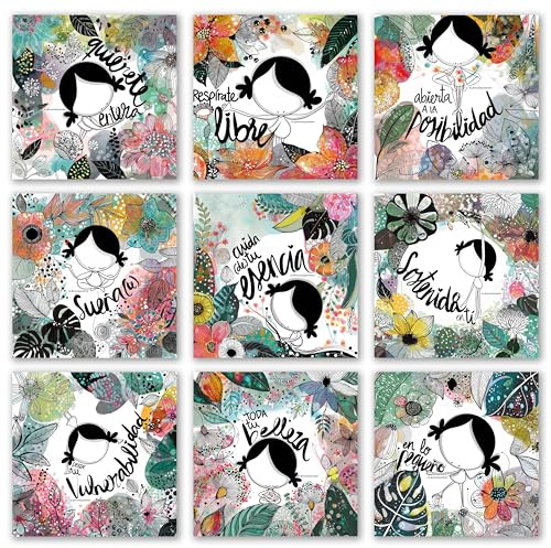 MUXOTE - Pack de 9 Láminas Decorativas Pared con Mensajes Motivacionales. 24x24cm. Cuadro Poster Puerta, Pared, Habitación, Salón, Dormitorio, Oficina, Despacho, Tienda, Escaparate - SIN marcos -