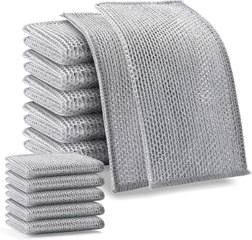 VIZAG Lot de 9 chiffons de vaisselle en fil d'acier double couche multifonction pour nettoyage puissant et anti-rayures pour ustensiles de cuisine, éviers, vaisselle, plaques de cuisson