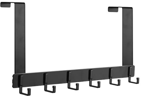 shungran Over Door Hanger, Heavy Duty Door Hooks, Hangers for Coats, Towels, Keys and Bag Storage (Black 6 Hooks)