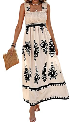 ticticlily Vestidos Largos Mujer Verano Elegante Boho Estampado Floral Vestido Playa Fiesta sin Manga y Tirantes Suelto Maxi Long Swing Dress A Albaricoque XL