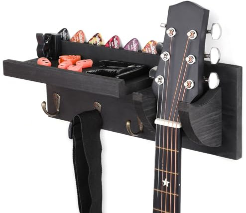 VINCOURNA Soporte Guitarra Pared, Colgador Guitarra Pare Juego de 2, Soporte Pared Guitarra para Guitarra Acústica, Guitarra Española, Bajo Eléctrico, Guitarra Eléctrica, Ukelele - Negro