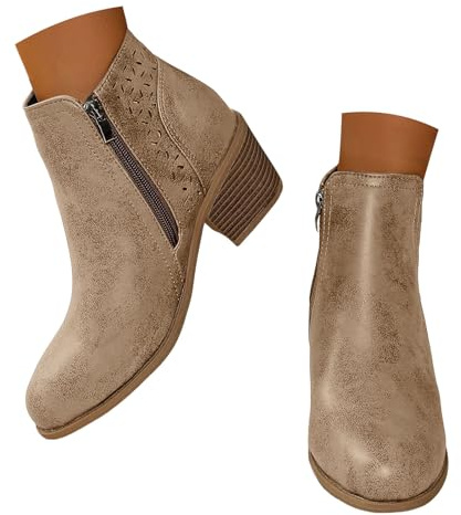 Stivaletti da donna con tacco basso grosso comodo corto autunno stivaletti scarpe da donna tariffa caviglia stivali bassi alla caviglia, 2, 41.5 EU