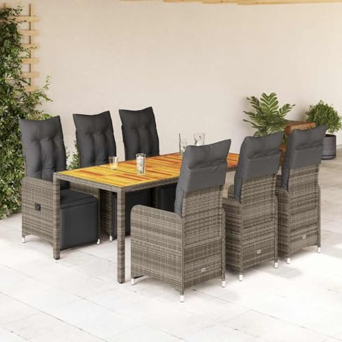 Set di bistrò da giardino con cuscino, grigio, in polyrattan, per patio, zona pranzo all'aperto, balcone e terrazza
