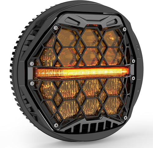 DOT Approved 5-3/4 5.75 Inch LED Headlight with Amber Lens DRL Compatible with Dyna Street Bob Super Wide Glide Low Rider Night Rod Train Softail Deuce Custom Sportster Iron 883,Black