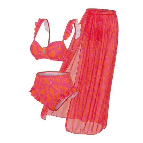 ZOYEPIN Lyftbygel push-up hög midja bikini set sexig nät täcka upp kjol brasilianska strandkläder badkläder, Y61-röda runda klänningar, XL