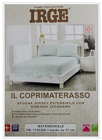 Irge COPRIMATERASSO in Spugna Jersey Estensibile con Disegno Jacquard CM 175X200 con Bordo da 27 CM