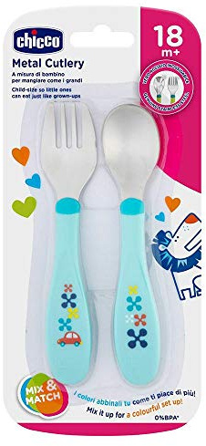 Chicco Posatine Inox 18M+, Posate Bambini, Set Pappa, Forchetta e Cucchiaio per Bambini, in Acciaio Inossidabile, Facili da Impugnare, Set Svezzamento Prima Pappa, 2 Pezzi, Rosa