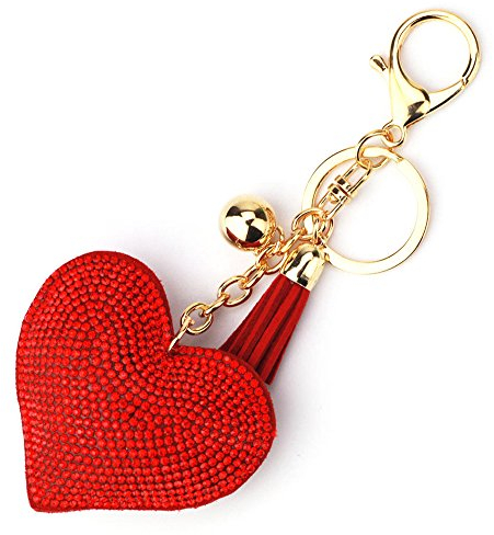 LCHULLE Bling Glitter Keychain Crystal Rhinestone Love Heart Design Key Ring Super Fashonable Keyring Charm Pendant Purse Bag Durable Metal Key Holder Jewellery Key Buckle for Women Girl, Red