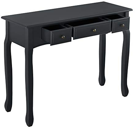Table Console Table d'Entrée Table de Salon Vintage avec 3 Tiroirs MDF Pieds en Pin Boutons en Métal Alliage de Zinc Noir 78 x 100 x 35 cm