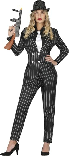 FIESTAS GUIRCA 20er Jahre Gangsterbraut Kostüm Damen - Mafia Outfit Damen inkl. schwarzer Nadelstreifenanzug Damen Gr. M 38–40 Karneval, Fasching, Schwarz