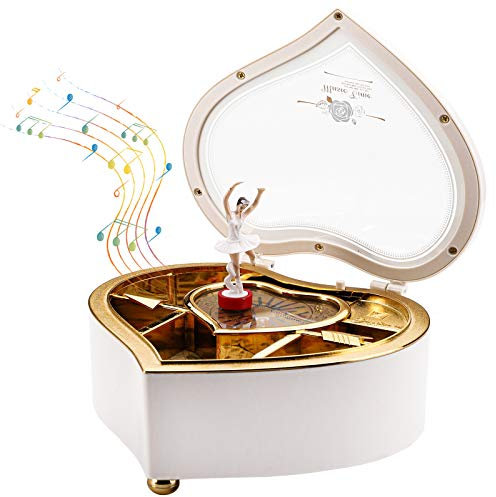 yarlung Ballerina Music Box for Valentine's Day Gift, White Heart Rotating Dancing Girl Gift Box for Jewelry, Trinket, Mother's Day Birthday