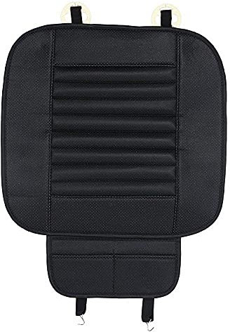 liuzz Funda de Asiento de Coche Universal sin Respaldo Cuero de PU Carbón de bambú Cojín de Asiento de automóvil Funda Protectora Antideslizante para automóviles Asiento-Negro