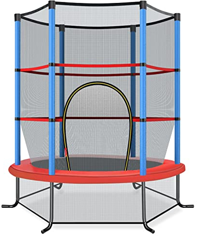 COSTWAY Ø165cm Gartentrampolin mit Sicherheitsnetz, Trampolin bis 135KG belastbar, Indoor-/Outdoortrampolin für Kinder ab 3 Jahre (Blau, Ø165x165cm)