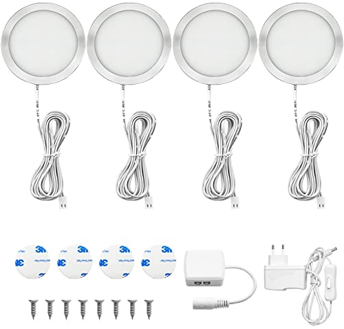 URing 4er Schrankbeleuchtung LED Unterbauleuchte Küche, Warmweiß, Schrankleuchte Vitrinenbeleuchtung Küchenlampen Nachtlicht Schrank Lichter für Kabinett Schränke Kleiderschrank Küche, 1000LM 8W