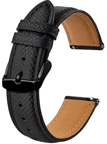 BISONSTRAP Uhrenarmbänder mit Schnellverschluss,Textur Leder Uhrenarmband für Herren und Damen,22mm,Schwarz,Schwarze Schnalle