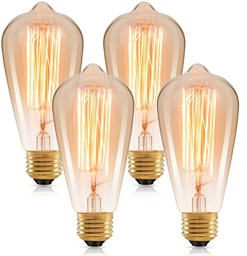 60 Watt Incandescent Edison Light Bulbs, Vintage Dimmable E26 Bulbs, ST64 2200K Warm White Antique 260LM E26 Medium Screw Base Amber Filament Bulbs for Home, Bedroom, Office, Decorative Lamp(4-Pack)