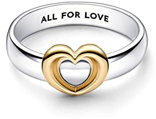 PANDORA Strahlender Bicolor Ring mit verschiebbarem Herz aus Sterlingsilber in der Farbe Silber-Gold, PANDORA Moments Collection, Gr.54, 162504C00-54