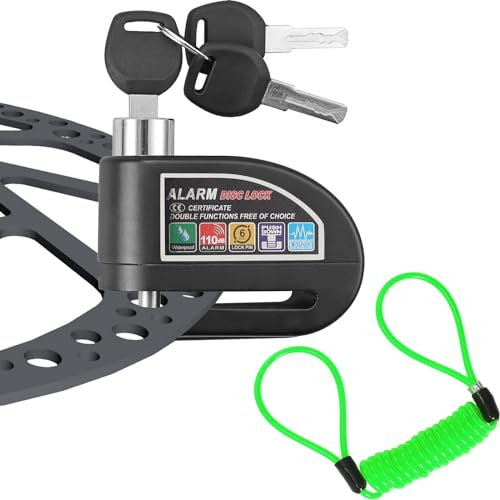 EYPINS Bremsscheibenschloss Motorrad Alarm 110dB, Scheibenschloss Motorradschloss mit 1,2m Erinnerungskabel und Schlosstasche, Motorrad Sicherheitsschloss für Motorrad Roller E-Scooter | Schwarz