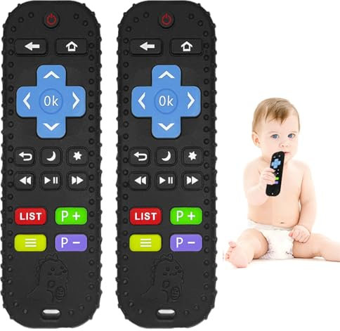 2PCS Silikon-Baby-Zahnungsspielzeug, Silikon-Baby-Zahnungshilfe-Spielzeug, Kauspielzeug, Beruhigungssets, BPA-frei/einfrierbar/spülmaschinen- und gefriersicher (schwarz)