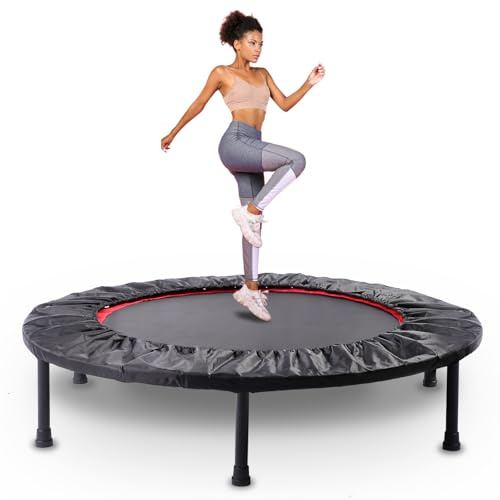 Rebounder Trampoline for Adults, 40/50 Foldable Spring Fitness Trampoline - 450 lbs Capacity, Quiet & Stable Indoor/Outdoor Exercise Equipment for Cardio Workout