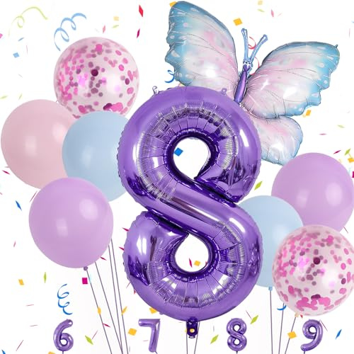 Minicloss Blau Lila Schmetterling Luftballon 8 für Geburtstag Party Dekoration Jungen Mädchen Schmetterling Themen Party