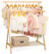 Yorbay Kinder Kleiderständer Bambus Garderobenstände Verstellbarer Doppelstange Kindergarderobe mit Etagen Lagerregal, platzsparender Kleideständer mit Kleiderstange for Schlafzimmer (Natur)