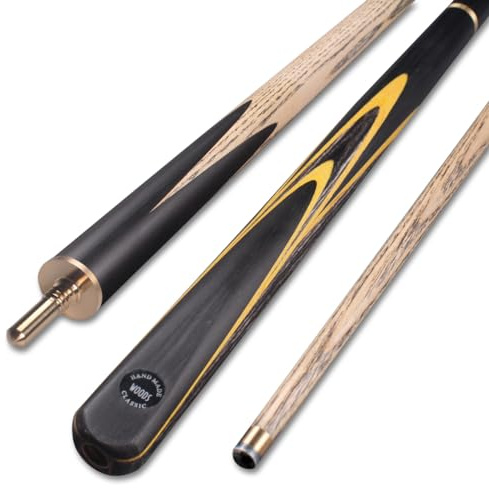 Woods Queues Snooker-/Poolqueue, handgefertigt, 147,3 cm, Eschenholz, 3/4 Gelenkstück, 9,5 mm, 510-625 g, Classic-Serie, mit Snooker-Queue-Tasche für Erwachsene und Verlängerung