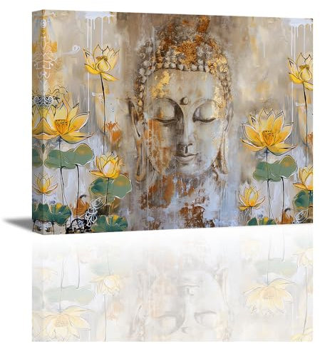 Piy Painting Cuadro En Lienzo Flor Amarilla, Impresión En Lienzo De Buda,Cuadro en lienzo, Impresiones Sobre Lienzo Para Salón Dormitorio Pasillo Galería Sala De Yoga, 30x40 Cm, Marco Interior