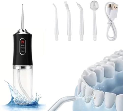 Irrigador dental eléctrico inalámbrico para dientes, irrigador bucal recargable y irrigador bucal, irrigador dental portátil, ideal para viajes y cuidado dental, color negro