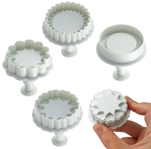 Lot de 4 emporte-pièces en forme de fleur 3D – Moules à biscuits avec tampons pressables, moules à gaufrer pour fondant, décoration de gâteaux et biscuits au chocolat