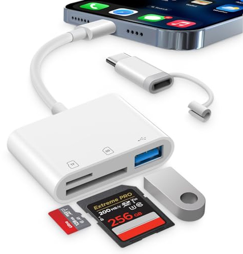 Dalimee USB C Lightning SD Card Reader for iPhone, iPad, [Apple MFi Certified] 3 in 1 SD Card Adapter with SD, MicroSD and USB Slots, Plug and Play, Suitable for Phones/Laptops/Tablets/Cameras, etc.