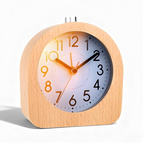 Réveil analogique en bois - Sans tic-tac - Réveil numérique - Avec veilleuse - Analogique en bois - Fonctionne avec piles - Pour chambre à coucher, maison, bureau, voyage, bureau