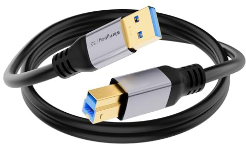 Werkybay USB B 3.0 skrivarkabel 0,2 m, 5 Gbps USB typ A kontakt till typ B kontakt datakabel, 20 cm laddningskabel för skrivare, skanner, dockningsstation, externa hårddiskar, USB 3.0-hub, bildskärm