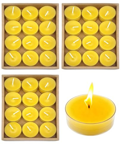 XdealCozyxc 36 PCS Beeswax Tealight Candles, Bees Wax Candles UK for Relaxation and Handmade 4cm x 1.8cm