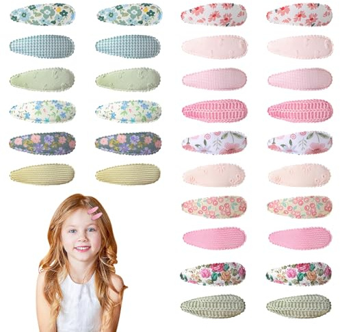 32 Pack Baby Hair Clips for Girls Toddler Daily Wear Gift Set | Colourful Flower Snap Barrettes 5.5 cm Fabric Covered Metal Hair Clips for Babies, Infants, Children & School Age Girls
